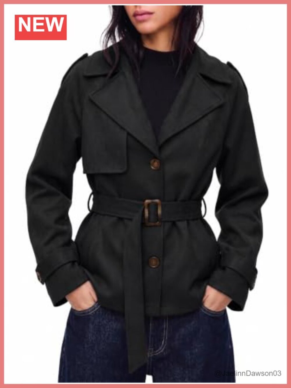 Faux Suede Short Trench Coat with Belt Button Down Casual Jacket